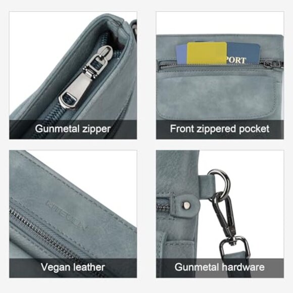 Vegan Leather Crossbody Bag Adjustable Strap Multiple Pockets Compact - Picture 7 of 8